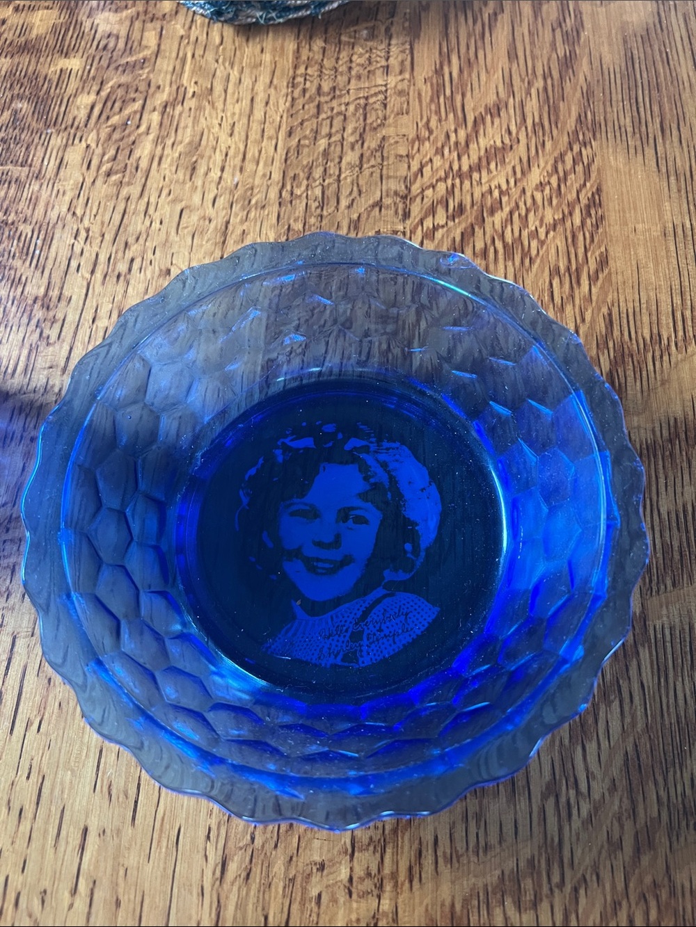 Blue Decorative Glass Bowl with Portrait Accent